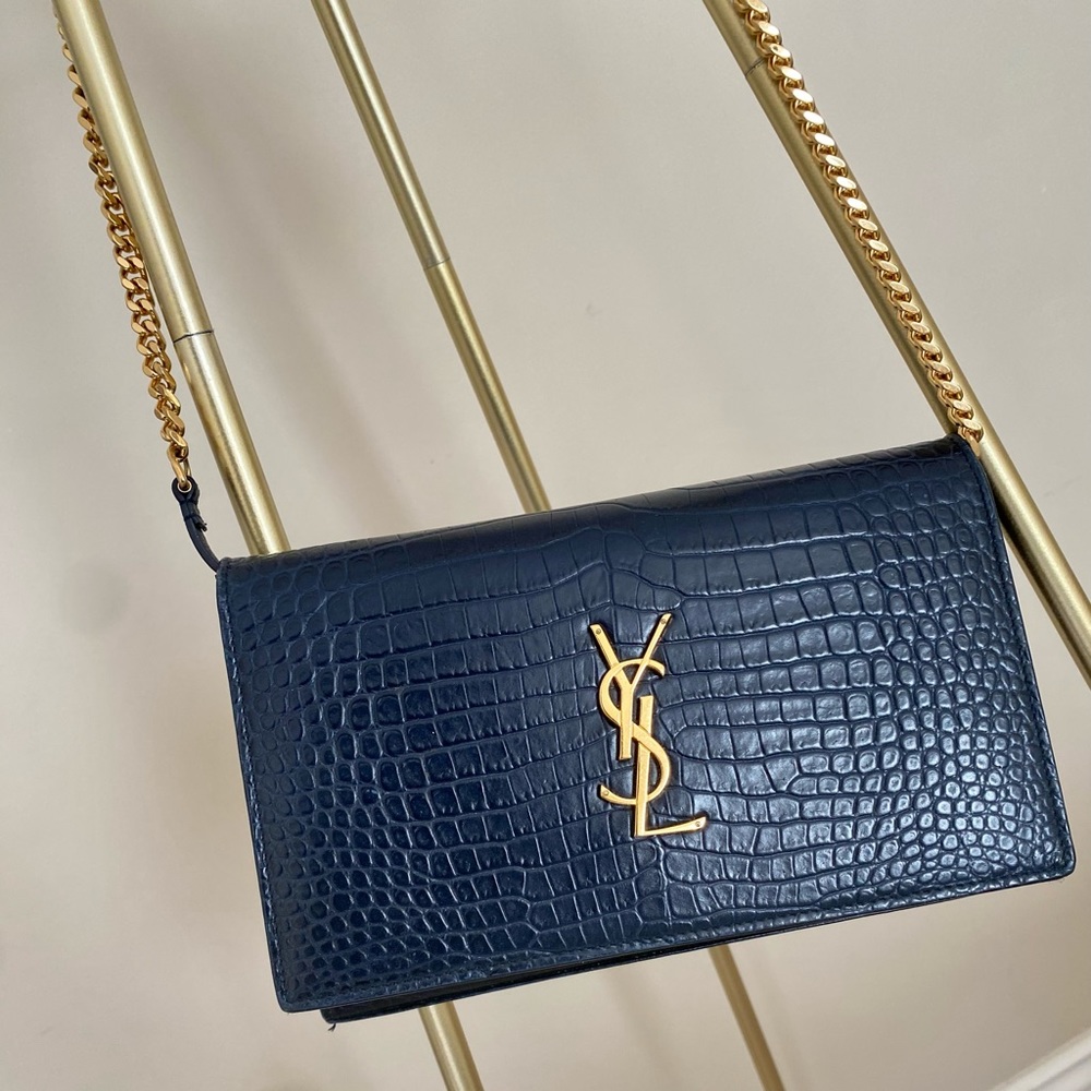 YSL Kate in crocodile embossed leather bag